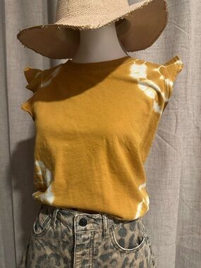 Anthropologie Mustard Tie-Dye Flutter Sleeve Tank